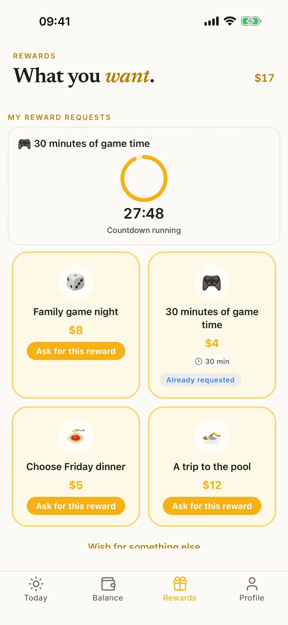 Emil's rewards in Kroni, including family choices and a timed reward.